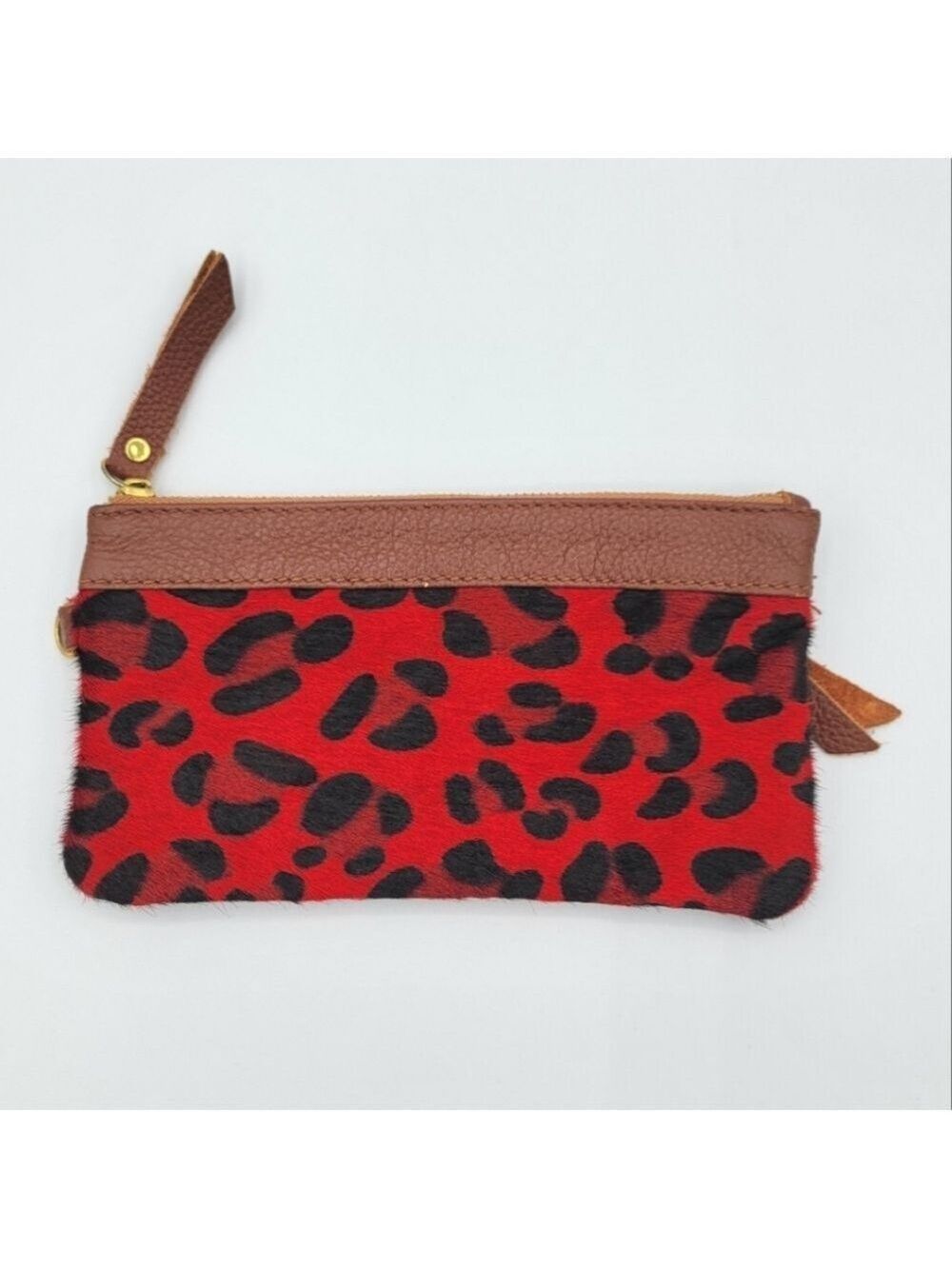 Leopard Calf Hair Brown Leather Pouch #2710
